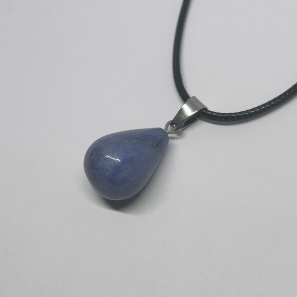 Blue Teardrop Gemstone Necklace, Dumorturite Sodalite Stone Charm New! - Picture 4 of 5